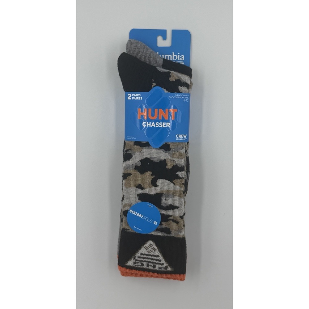 Columbia PHG Hunt Chasser Crew Socks 2-Pack Camo Men's 6-12 NWT